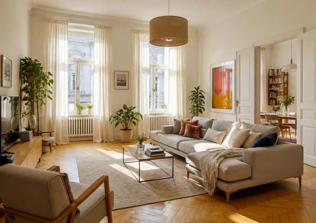 Bright furnished apartment with a spacious living room